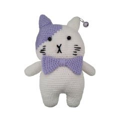 Köpek Oyuncağı Mor Papyonlu Beyaz-Mor Kedi 10 cm-20 cm