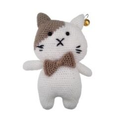 Köpek Oyuncağı Kahverengi Papyonlu Beyaz Kedi 9 cm-16 cm