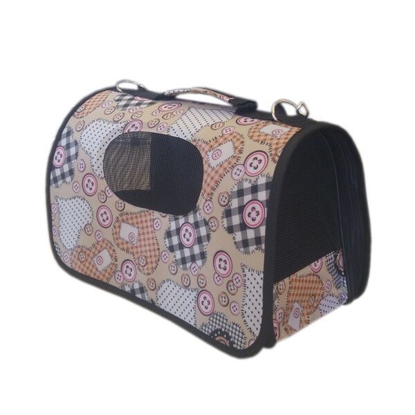 ANS Kalp Ve Düğme Desenli Kedi Köpek Taşıma Çantası M 40-24-24 cm