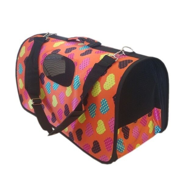 ANS Renkli Kalp Desenli Kedi Köpek Taşıma Çantası M 40-24-24 cm