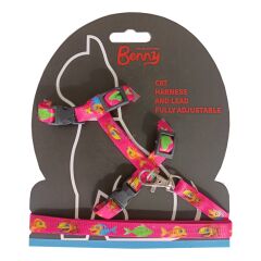 Markapet Kırmızı Nemo Desenli Kedi Göğüs Tasması + Gezdirme Kayışı 110 cm