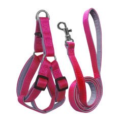 Gezdirme Kayışlı Dokuma Köpek Göğüs Tasma Seti 32*47-110 cm Pembe