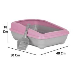 Kedi Tuvalet Kum Kabı 50/37/13.5 cm Açık Pembe + Kürek Hediye
