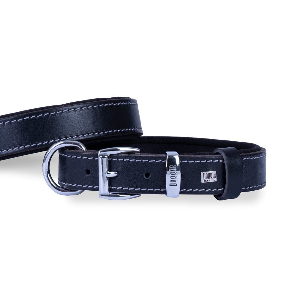 Doggie El Yapımı Konforlu Deri Köpek Tasması 3x42-50 cm Siyah