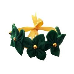 Bağlamalı Yeşil Çiçekli Kedi Boyun Tasması 14 cm*24 cm Yeşil-Sarı