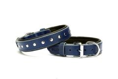 Doggie Deri Rivetli Köpek Tasması 2,5x37-45 cm Mavi
