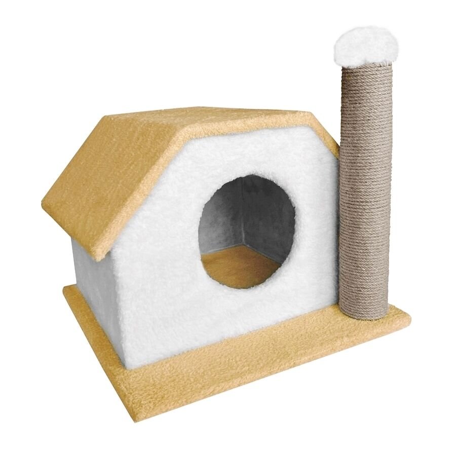 Markapet Tırmalamalı Kedi Klubesi 33 x 40 x 45 cm Hardal-Beyaz