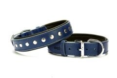 Doggie Deri Rivetli Köpek Tasması 3x42-50 cm Mavi