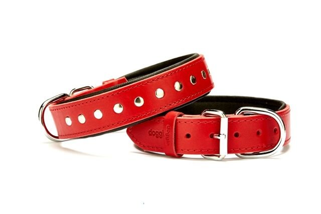 Doggie Deri Rivetli Köpek Tasması 3,5x47-55 cm Kırmızı