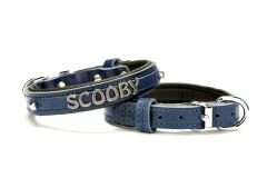 Doggie Deri İsimlikli Köpek Tasması 2x30-35 cm Mavi