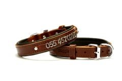 Doggie Deri İsimlikli Köpek Tasması 2x35-40 cm Kahverengi