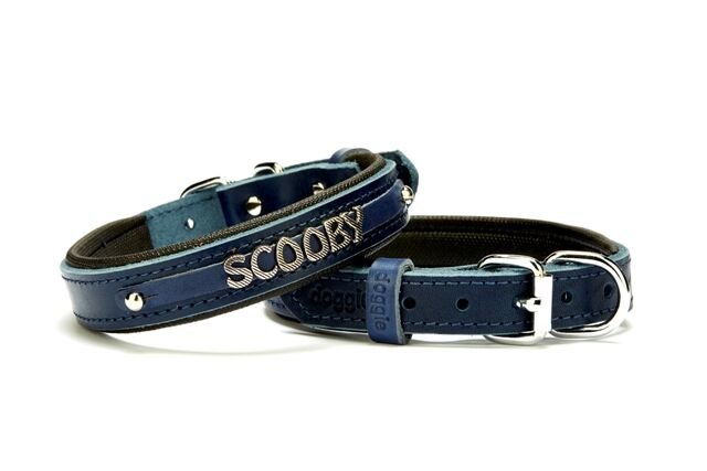 Doggie Deri İsimlikli Köpek Tasması 2x35-40 cm Mavi