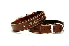 Doggie Deri İsimlikli Köpek Tasması 3x42-50 cm Kahverengi
