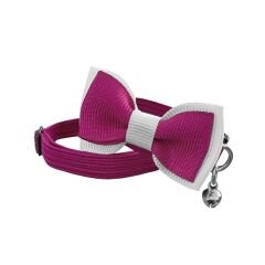 Markapet Papyonlu Elastik Örme Kedi Tasması 18,5 cm-29 cm Koyu Pembe