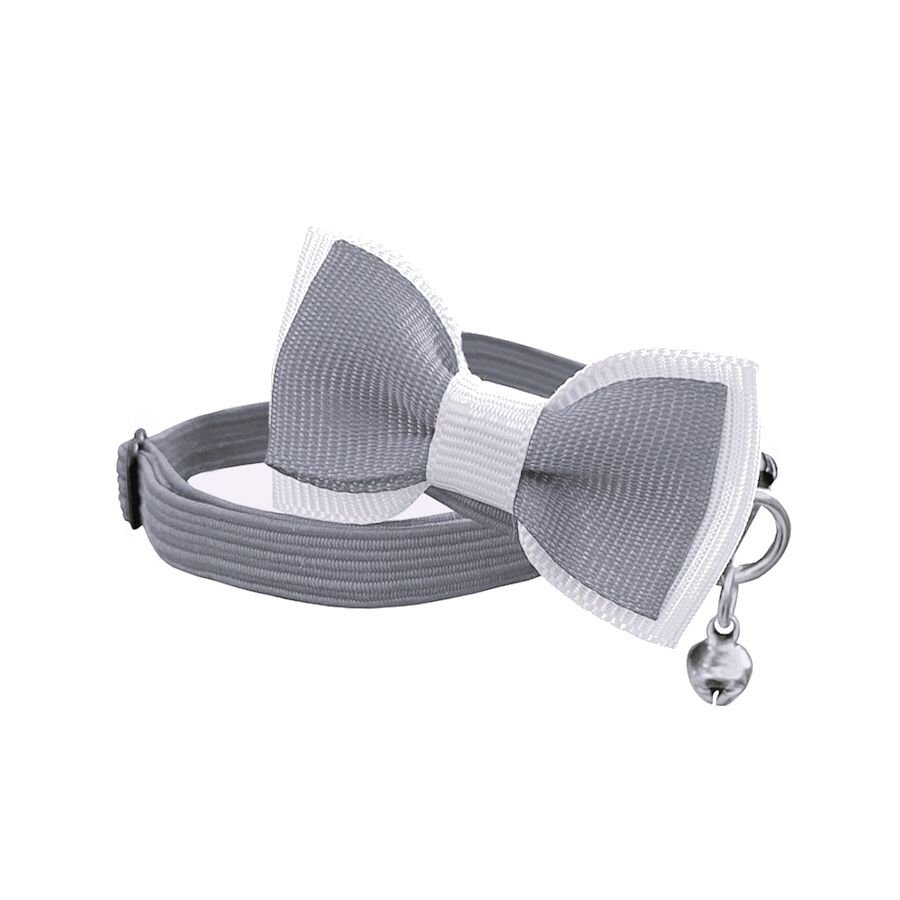 Markapet Papyonlu Elastik Örme Kedi Tasması 18,5 cm-29 cm Gri