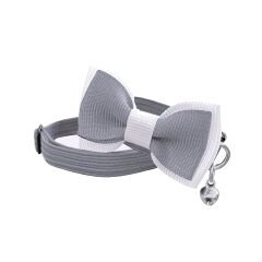 Markapet Papyonlu Elastik Örme Kedi Tasması 18,5 cm-29 cm Gri
