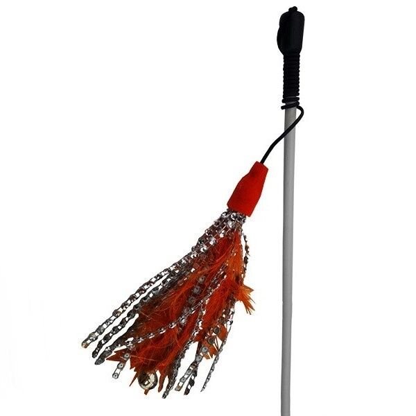 Püsküllü Kedi Oyun Oltası 13 cm-95 cm Turuncu Taşlı