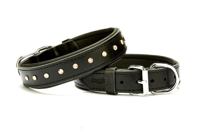 Doggie Kristal Taşlı Deri Köpek Boyun Tasması 3 cm / 65 cm Siyah