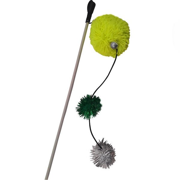 Renkli Ponponlu Kedi Oyun Oltası 50 cm-95 cm Sarı-Yeşil
