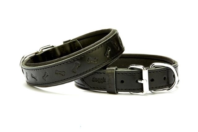 Doggie Kemik Desenli Deri Köpek Boyun Tasması 3x42x50 cm Siyah