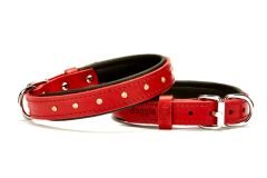 Doggie Kristal Taşlı Deri Köpek Boyun Tasması 2 cm / 55 cm Kırmızı