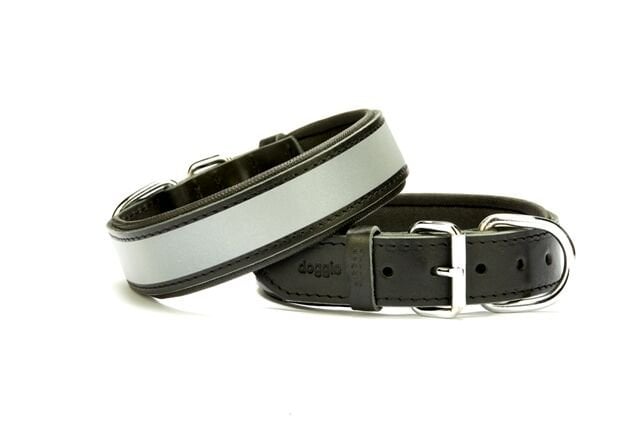 Doggie Reflektörlü Deri Köpek Boyun Tasması 3,5 cm / 60 cm Siyah