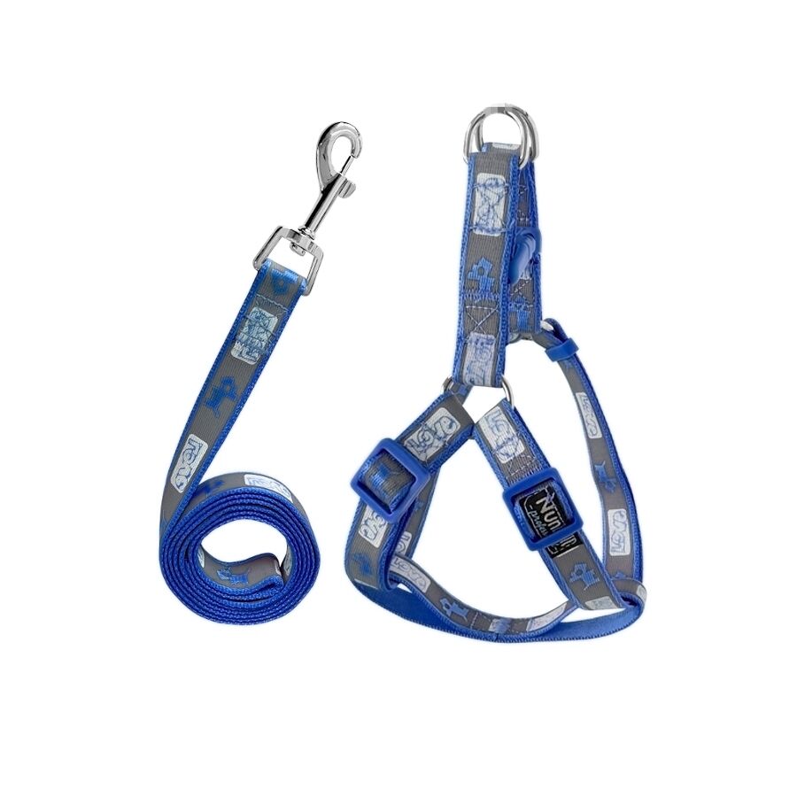 Köpek Göğüs Tasma Seti Köpek Desenli 120 cm-47 cm-67 cm Koyu Mavi