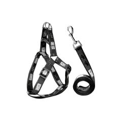 Köpek Göğüs Tasma Seti Köpek Desenli 120 cm-34 cm-47 cm Siyah