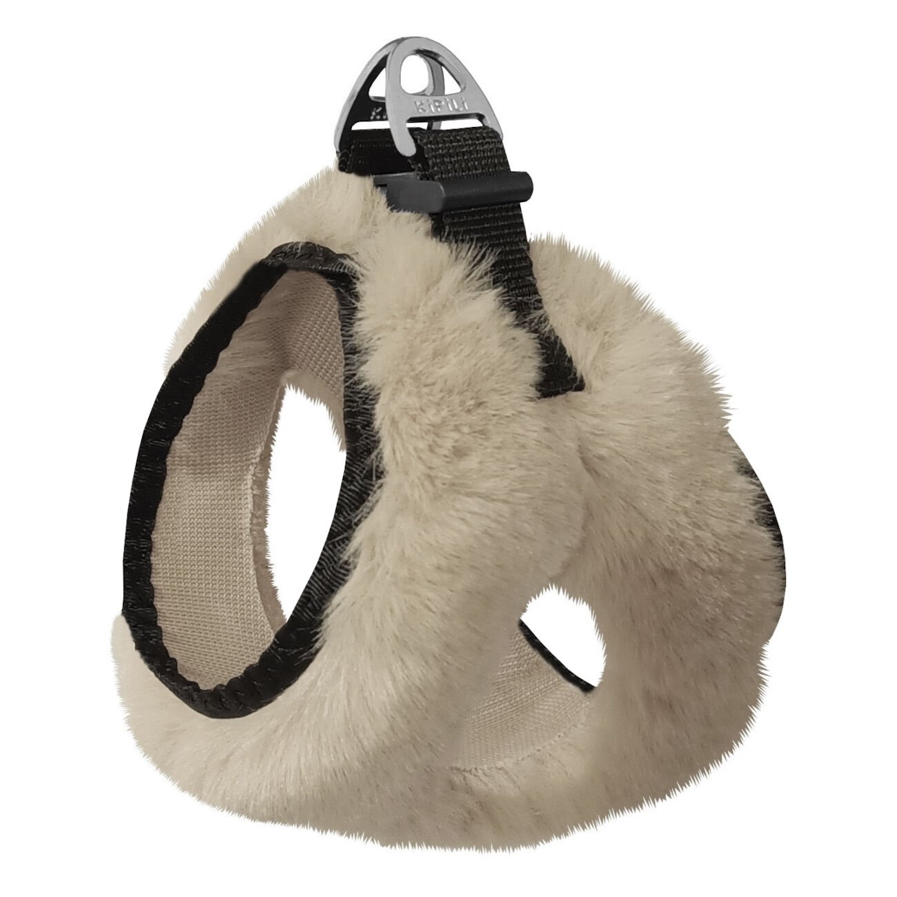 Üç Kilitli Peluş Kedi Köpek Göğüs Tasması 24-28 cm XX-Small Krem