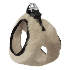 Üç Kilitli Peluş Kedi Köpek Göğüs Tasması 24-28 cm XX-Small Krem