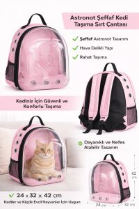 Kalpli Patili Astronot Şeffaf Taşıma Sırt Çantası Pembe 24x32x42 cm