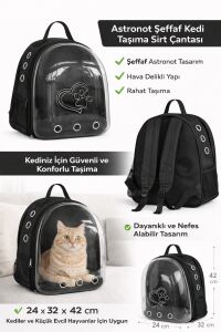 KP Kalpli Patili Astronot Şeffaf Taşıma Sırt Çantası Siyah 24x32x42 cm