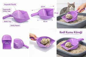 Kapaklı Kedi Kumu Küreği Elekli – Ergonomik Saplı Dayanıklı Plastik Kum Temizleme Küreği 26 cm