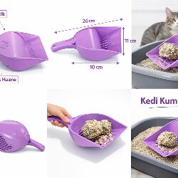 Kapaklı Kedi Kumu Küreği Elekli – Ergonomik Saplı Dayanıklı Plastik Kum Temizleme Küreği 26 cm