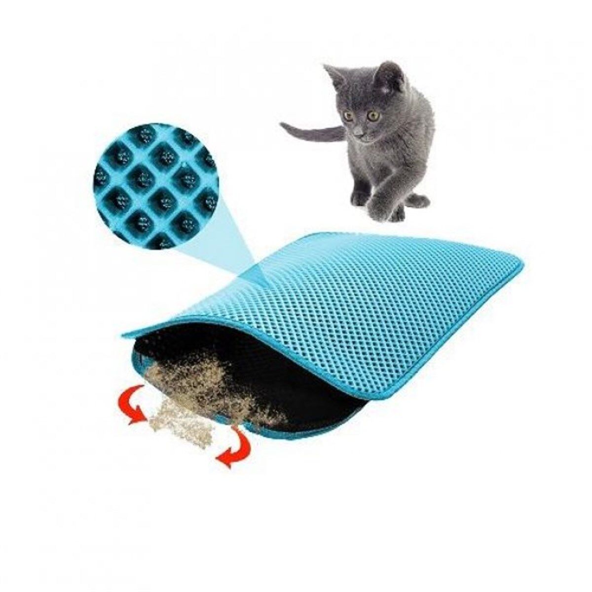 Ans Elekli Kedi Tuvalet Önü Paspası 60 x 45 cm Turkuaz