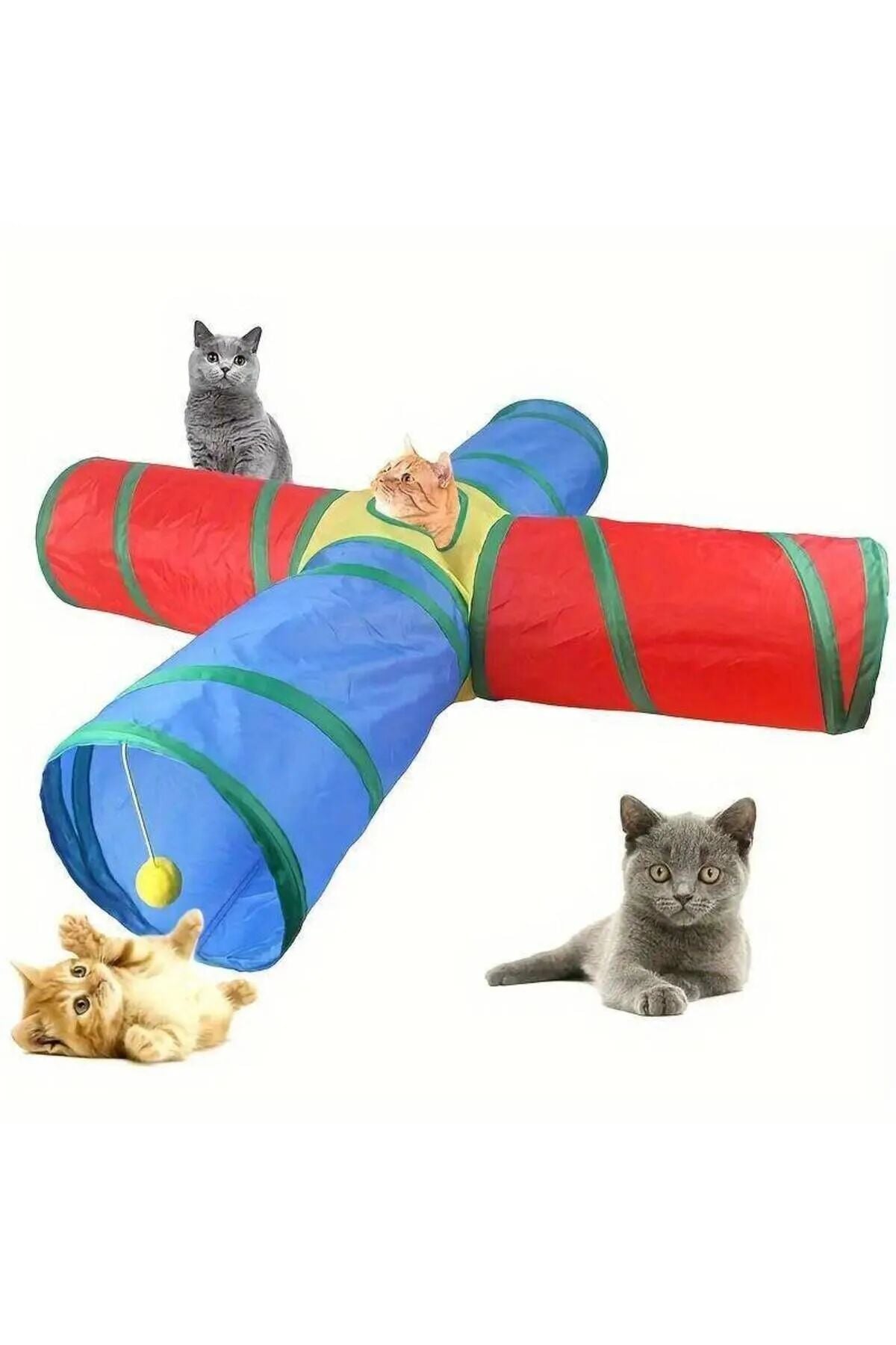 KP 4 Yollu Kedi Tüneli Katlanır Gökkuşağı Kedi Köpek Oyun Tüneli Evcil Hayvan Oyun Tüneli 125 cm