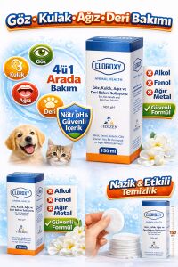 Cloroxy Kedi Köpek Göz Kulak Ağız ve Deri Bakım Solüsyonu 150 ml – Antiseptik Bakım Solüsyonu