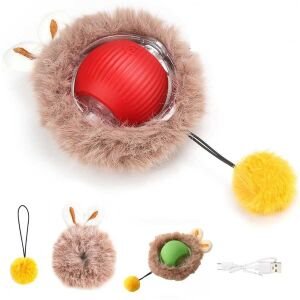 KP Şarjlı Hareketli Peluş Kedi Oyuncağı Kuyruklu 5 cm – İnteraktif Titreşimli Hareketli Top