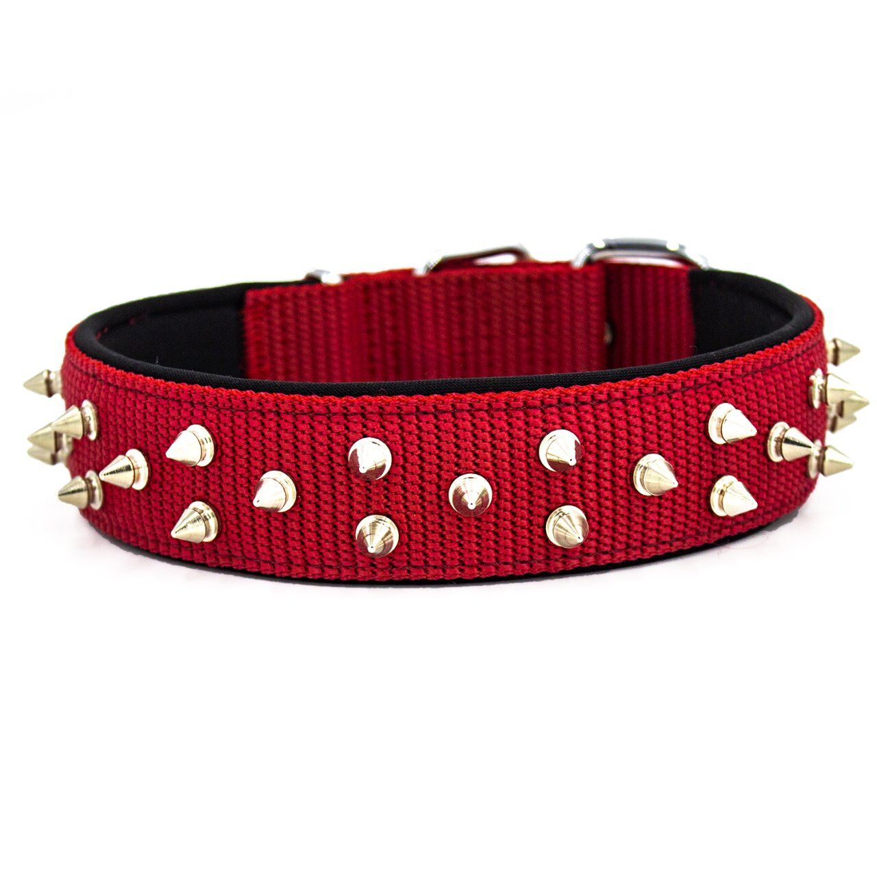 Doggie Konfor El Yapımı Çivili Köpek Boyun Tasması 4x52-60cm Kırmızı