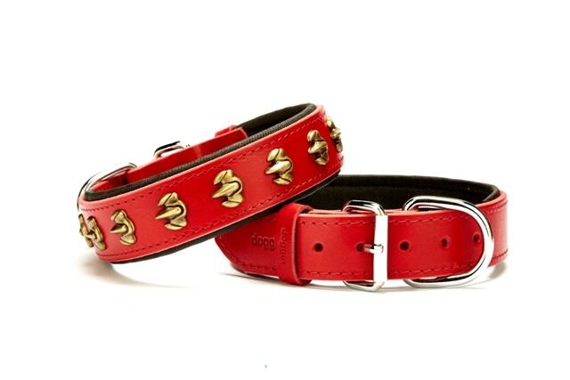 Doggie Pençe Metal İşlemeli Deri Köpek Boyun Tasması 3,5x47x55 cm Kırmızı