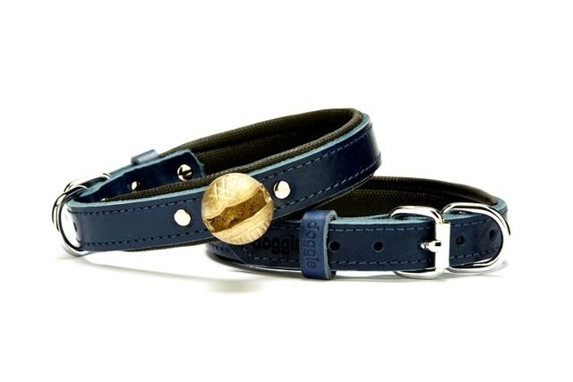 Doggie Konforlu Zilli Avcı Deri Köpek Tasması 2x35-40 cm Mavi