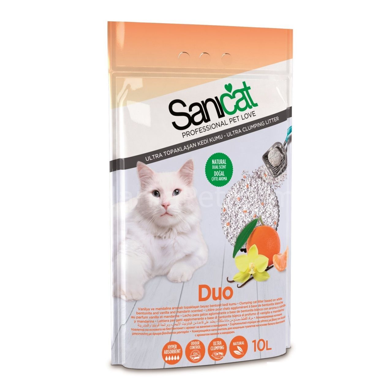 Sanicat Duo Mandalina ve Vanilya Kokulu Kedi Kumu 10 Lt