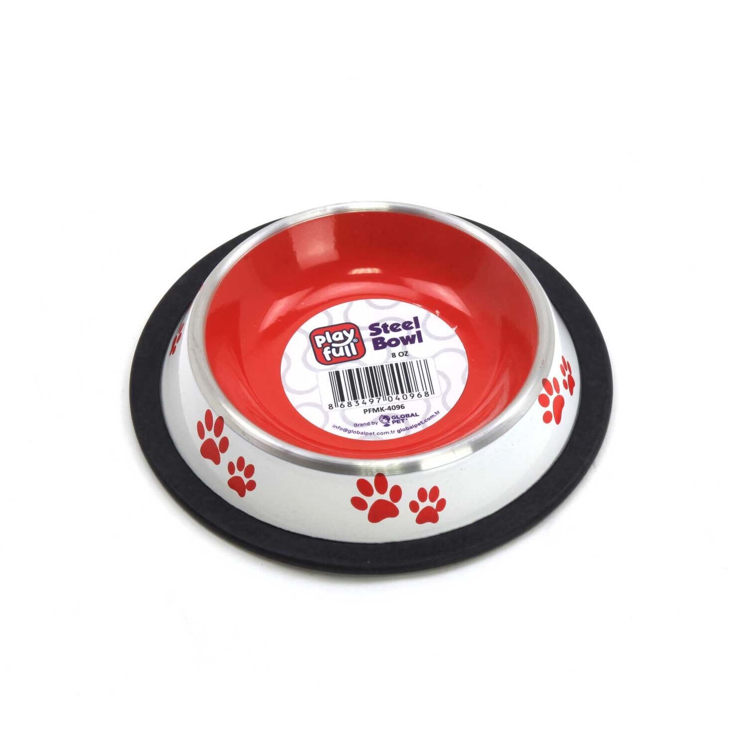 Playfull Desenli Renkli Patili Çelik Mama ve Su Kabı 8 Oz 250 ml