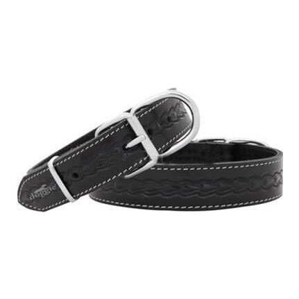 Doggie Yumuşak Doku Desenli Deri Boyun Tasması Siyah 3x55cm