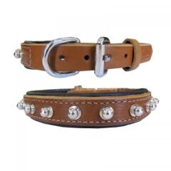 Doggie Topuzlu Deri Boyun Tasması Kamel 2,5*50 cm  Medium