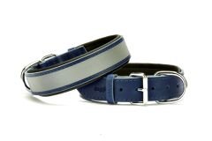 Doggie Konforlu Reflektörlü Deri Köpek Tasması 3,5x52-60 cm Large Mavi