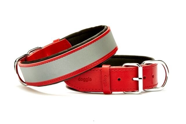 Doggie Konforlu Reflektörlü Deri Köpek Tasması 4x52-60 cm Kırmızı